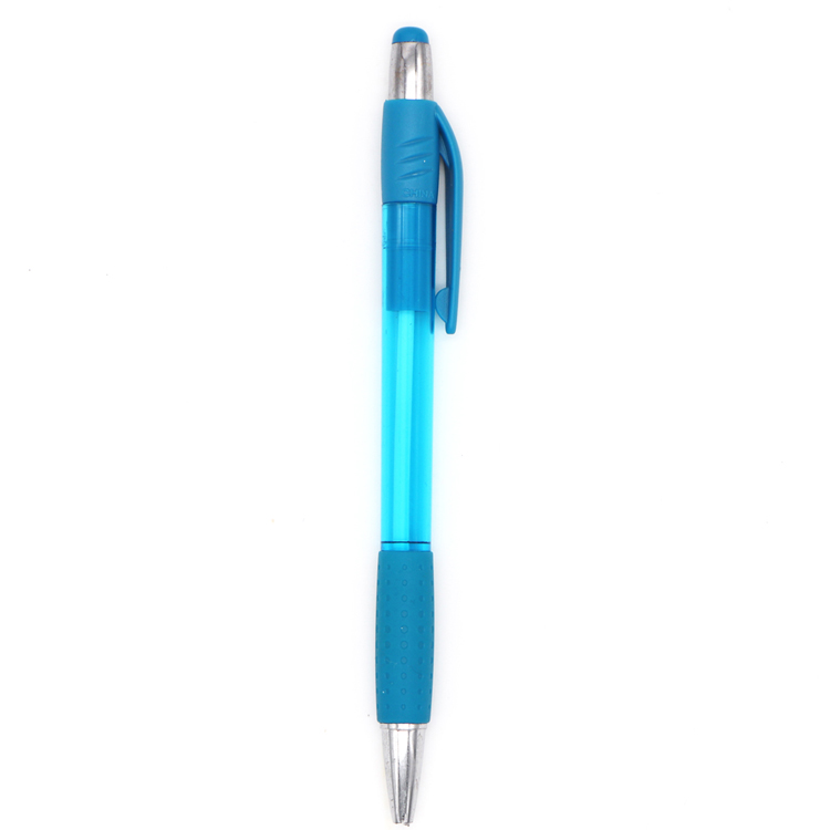 Best selling plastic ballpoint pen with plastic sleeve pen grip plastic push advertising pen
